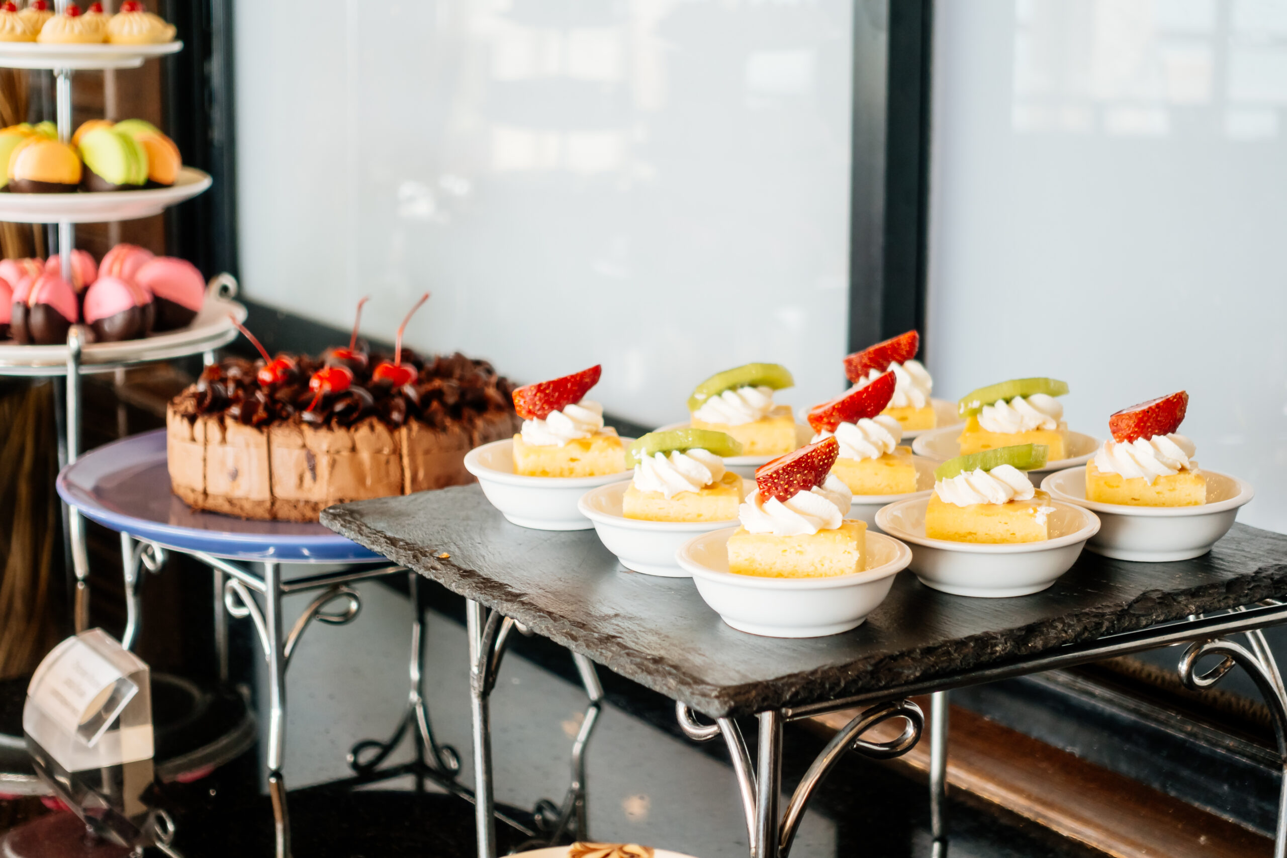 Selective focus point Catering buffet in hotel restaurant - Vintage Light Filter